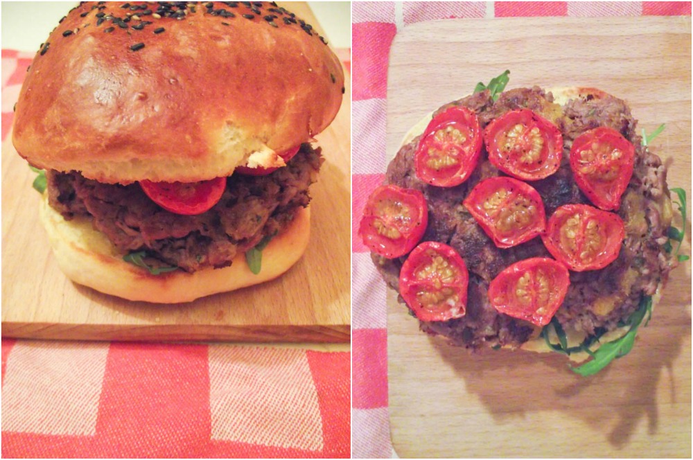 Burgers agneau / abricots et tomates roties & comfort food