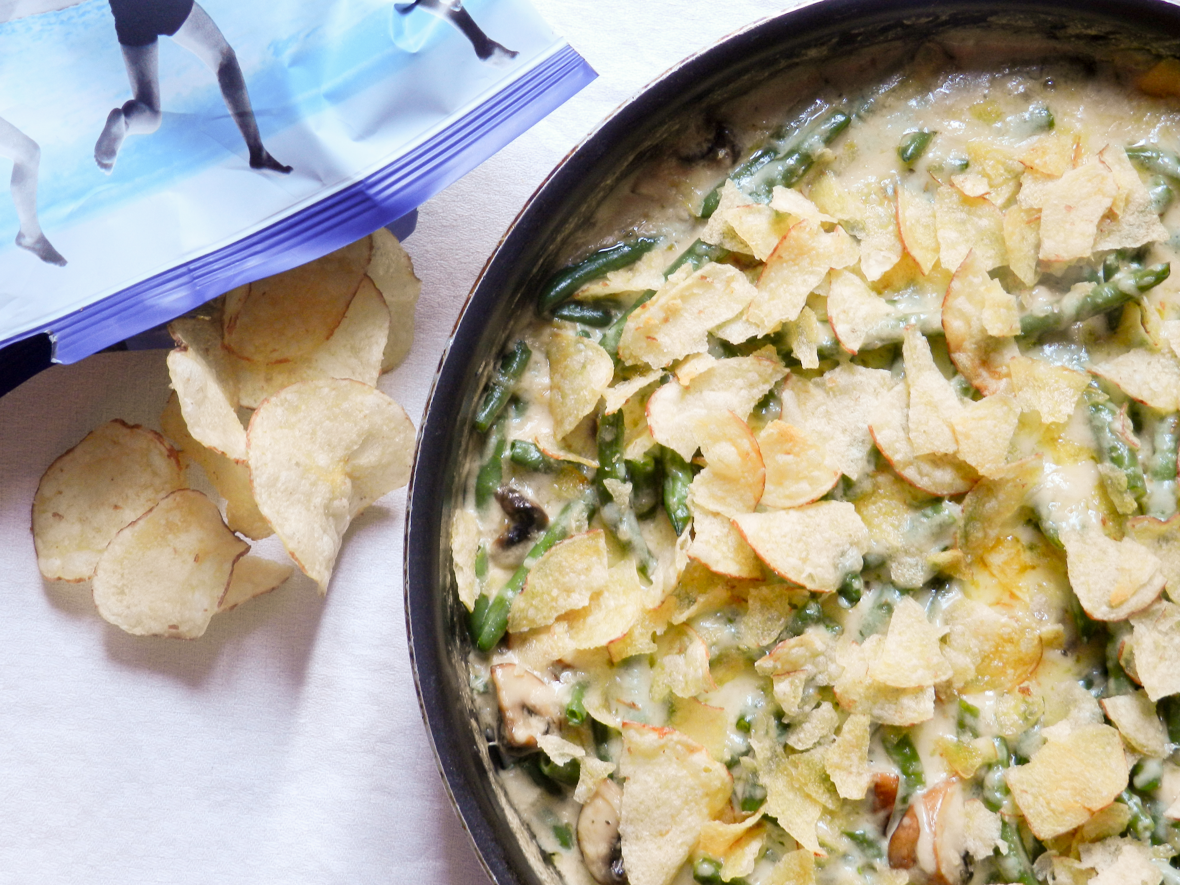 Poêlée de haricots verts aux champignons, comté et chips