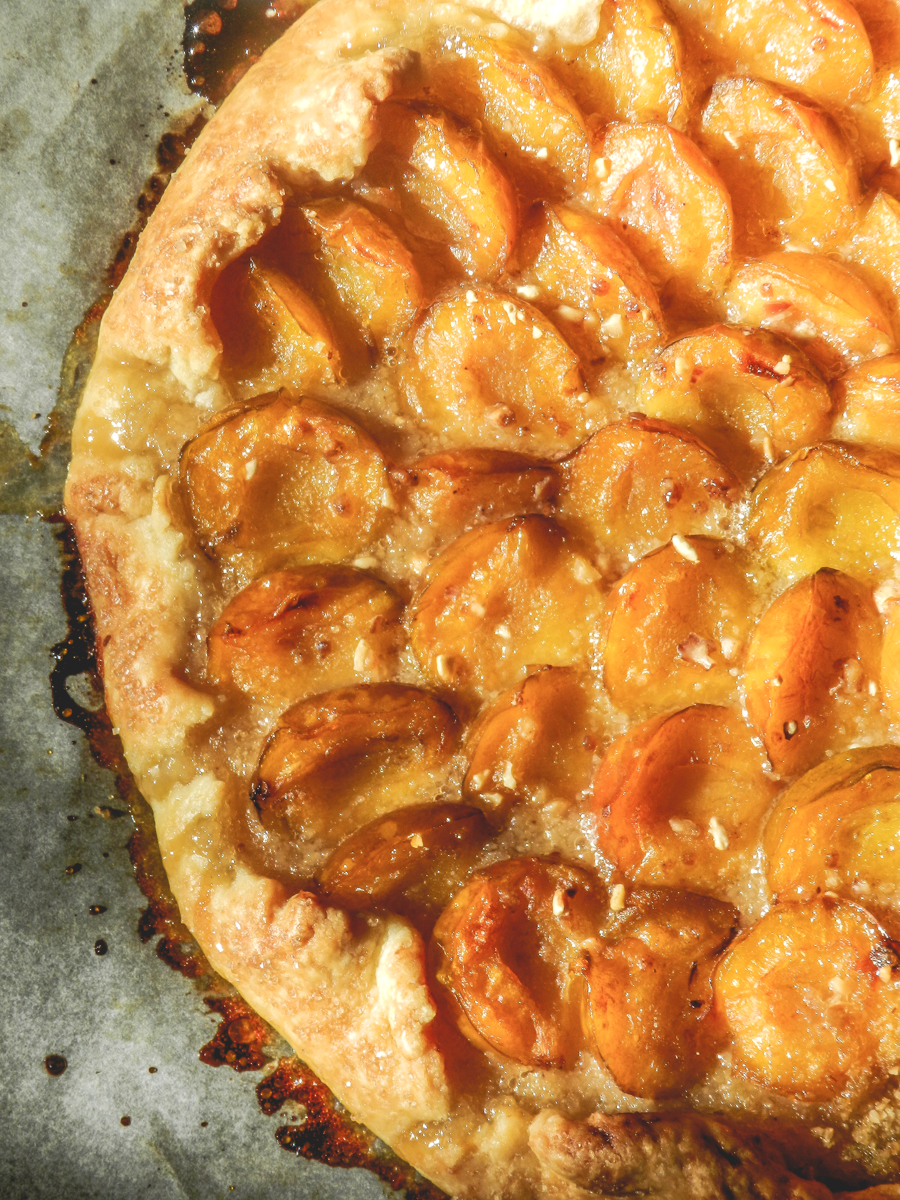 Tarte rustique aux mirabelles, noisettes et pralin